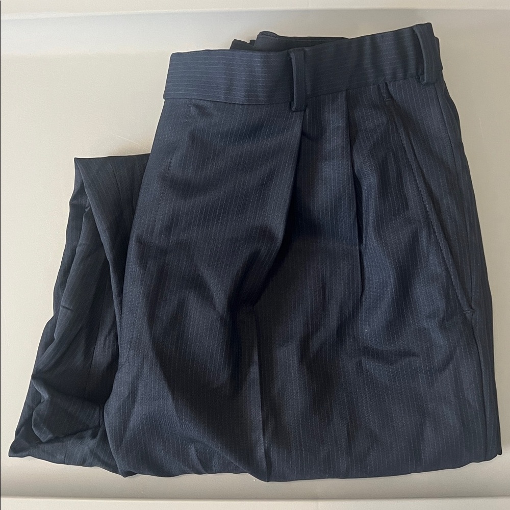 Brooks Brothers 346 Cuffed Stretch Wool Pants Blue Pinstripe Size 36